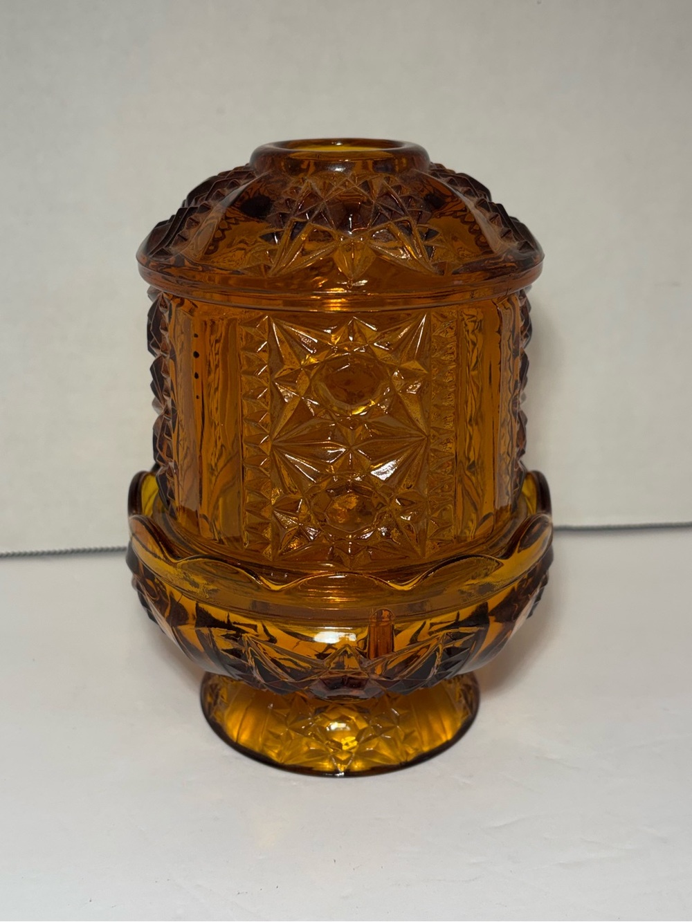 Indiana Glass Fairy Light Lamp Amber Stars And Bars Candle Holder 7” VTG READ